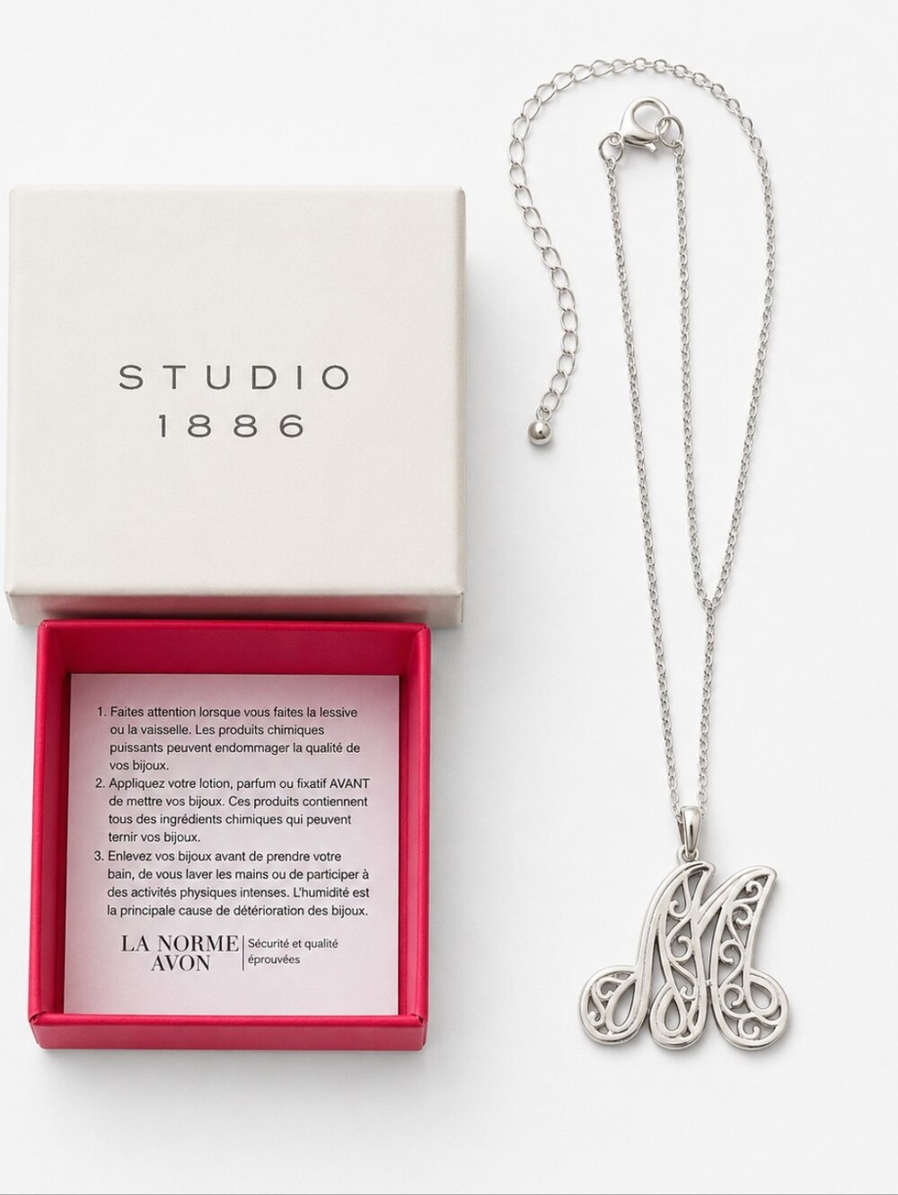 Studio 1886 by Avon Filigree Letter M Initial Pendant Necklace NIB